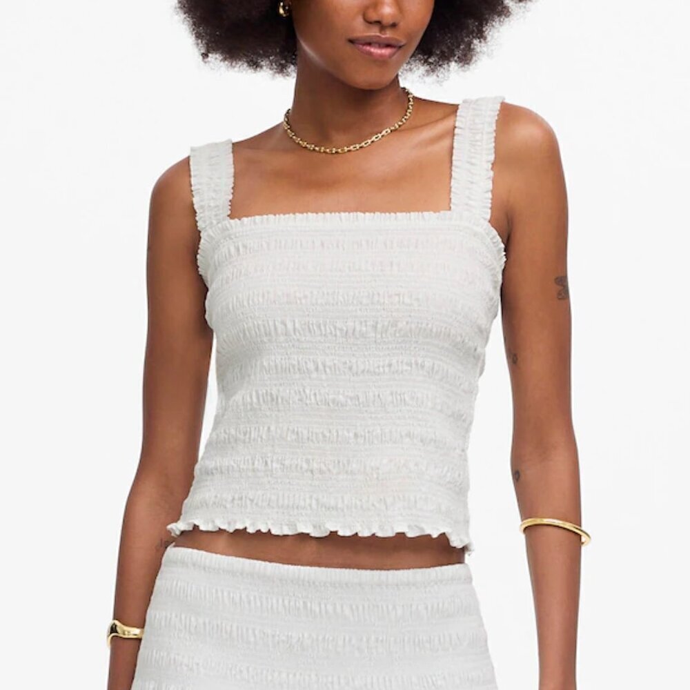 Madewell Cotton Poplin Smocked Cropped Slim Fit Tank White Size XS NWT